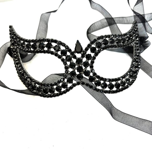 Black Rhinestone Jeweled Metal Harlequin Facemask NWT NOS - Picture 1 of 15
